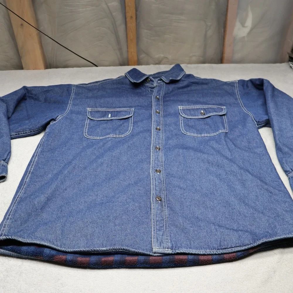 Levis Shirt Jacket Mens XL Blue Denim Sherpa Fleece Lined Western Button Up Work - Picture 1 of 14